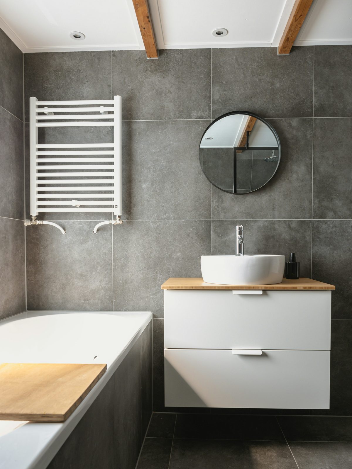 Dark large format bathroom tiles